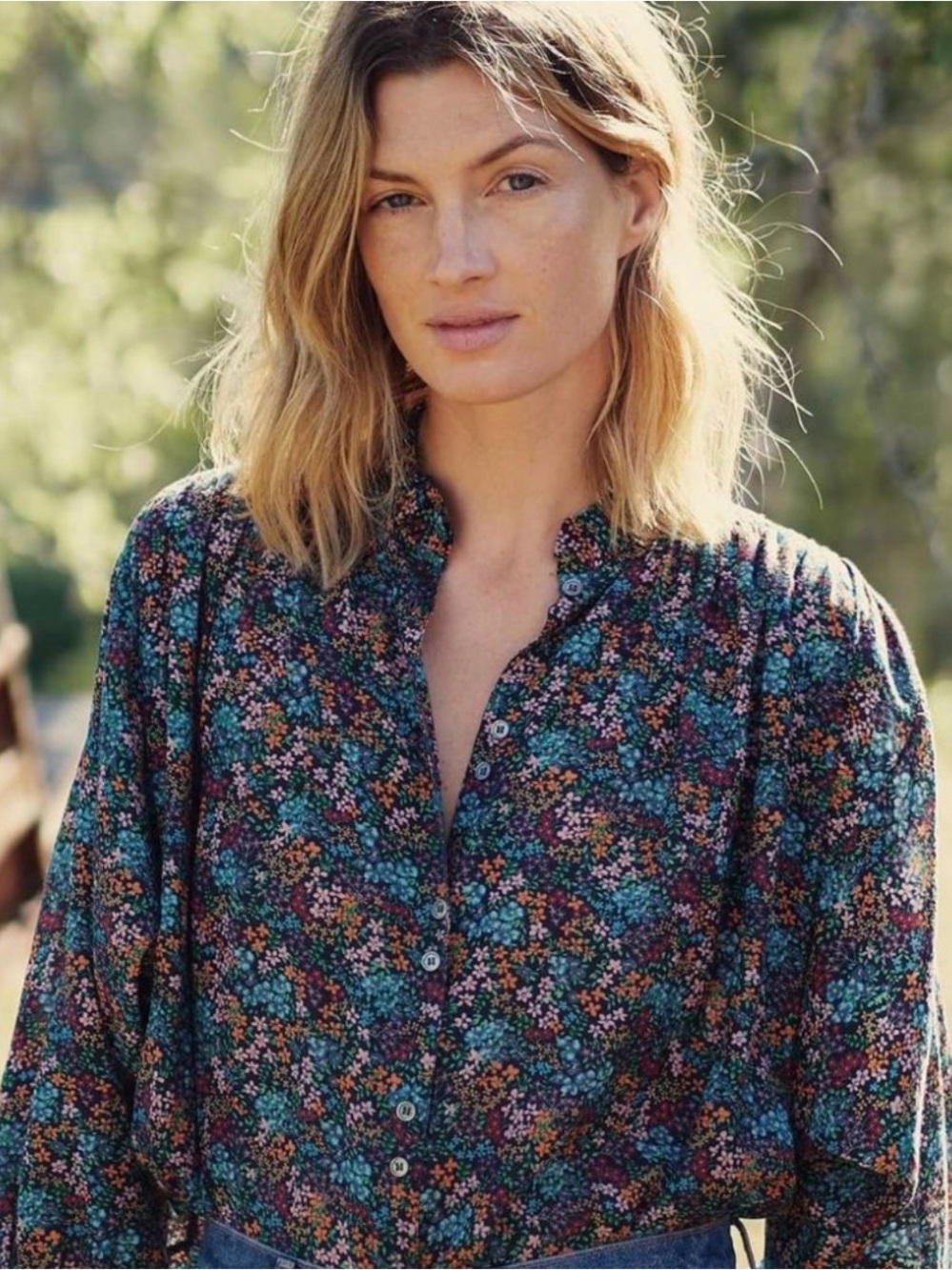 Doen Rose Top Navy Lady Bird Floral XS